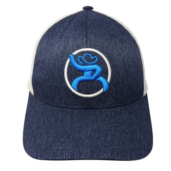 Get Your Hooey Roughy Fitted Trucker Hat Blue M Embroidered Mesh Back Flexfit - Picture 1 of 9